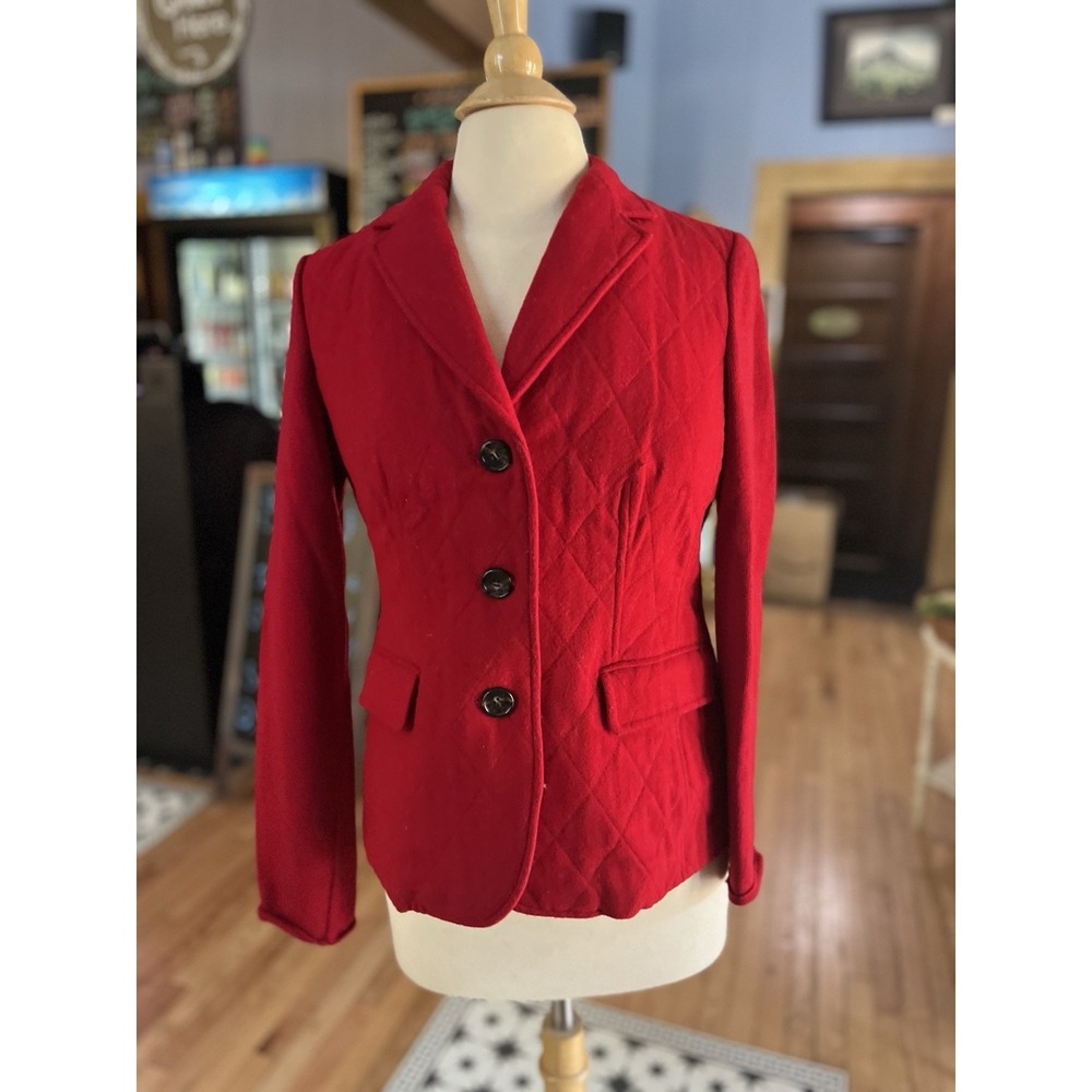 Talbots Red Quilted Mixed-Media Blazer Jacket Knit Merino Wool Sleeves Size 4